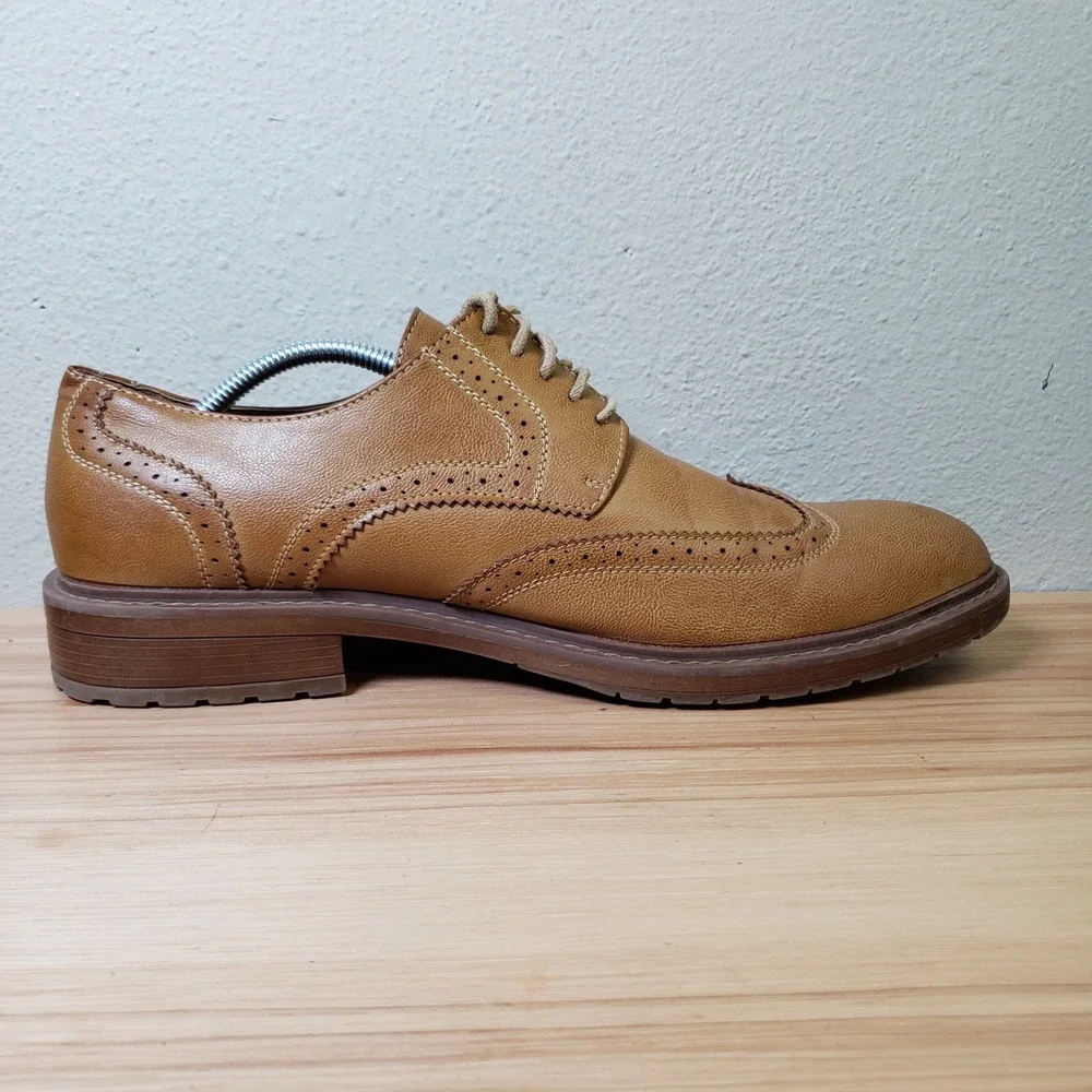 Wingtip Oxford Shoes Light Brown Borogue Perforated Faux Leather Office 11.5